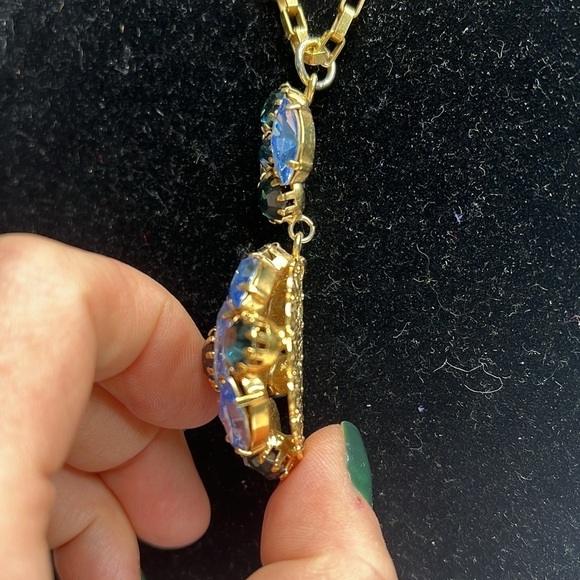 MonnaLuna 15” Blue Green Zirconia Box Chain Necklace Made in Florence Italy - Picture 4 of 6